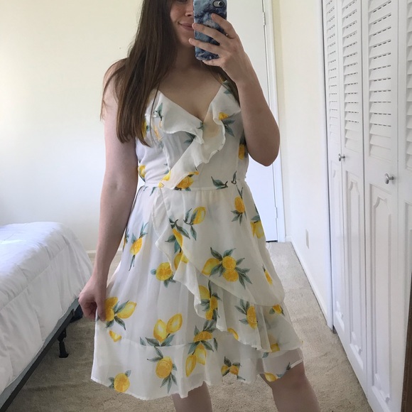 Japna Dresses & Skirts - Japna Lemon Faux Wrap Dress